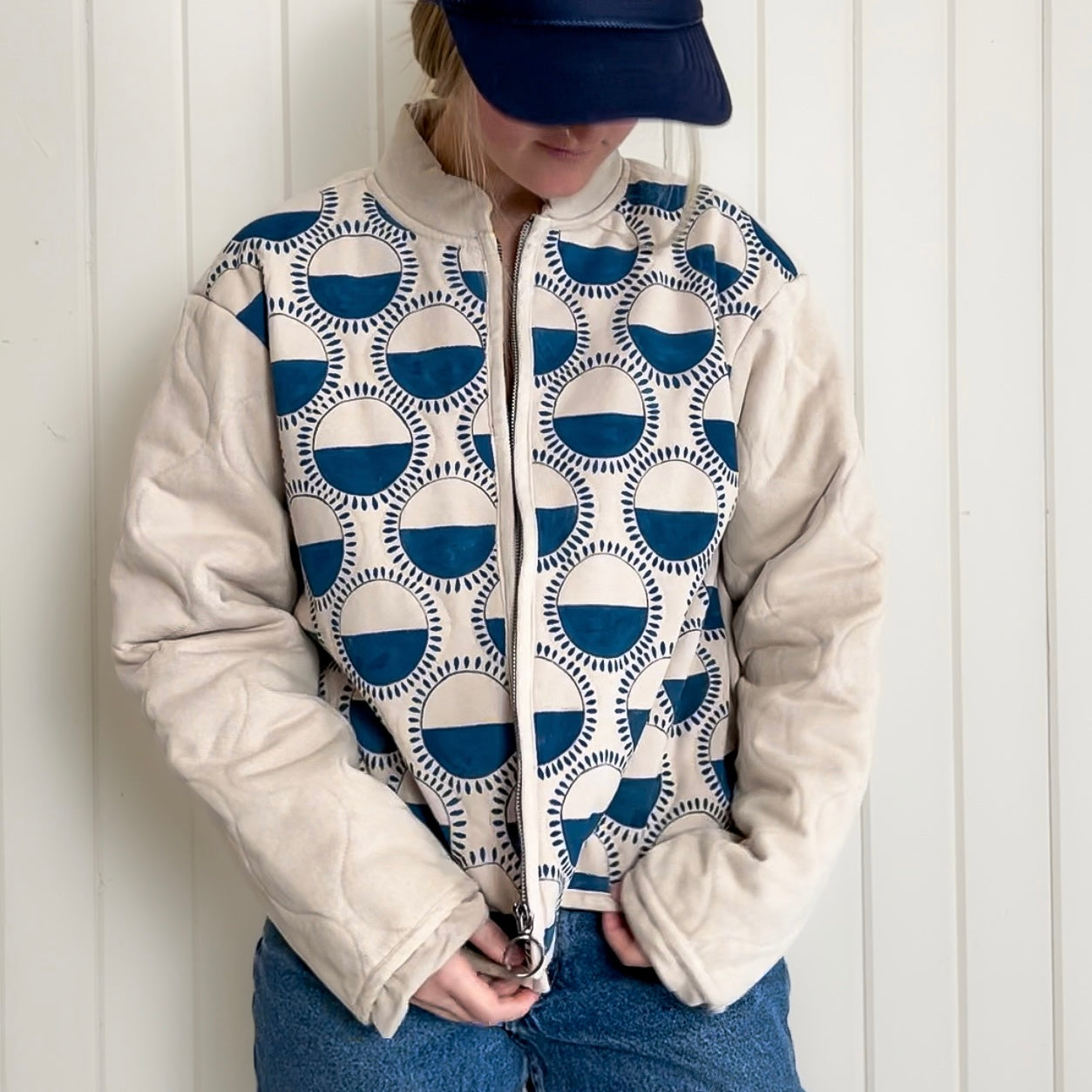 Sunbeam Hand Painted Quilted Bomber Jacket Large