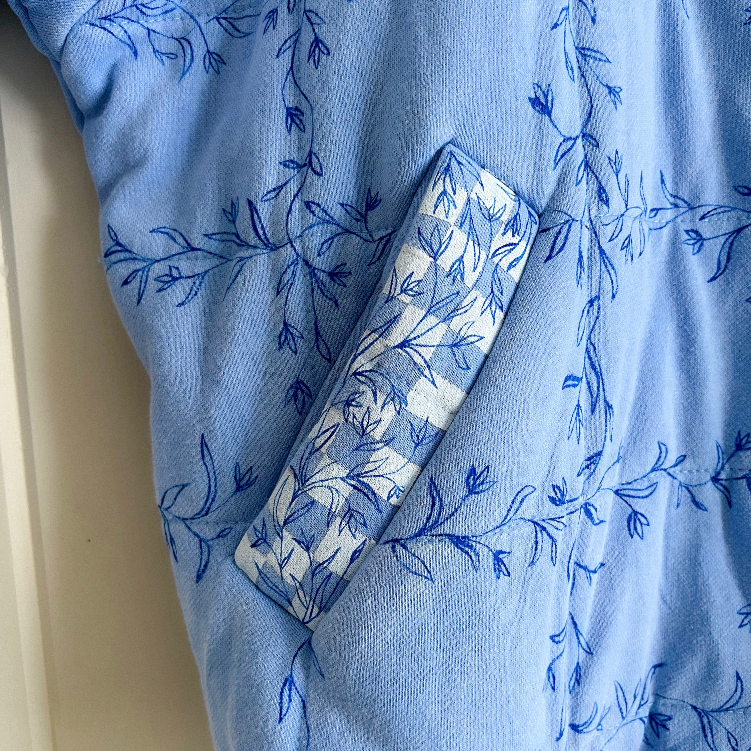 Checkered Bluebell Bomber, Hand Painted Oversized Quilted Jacket