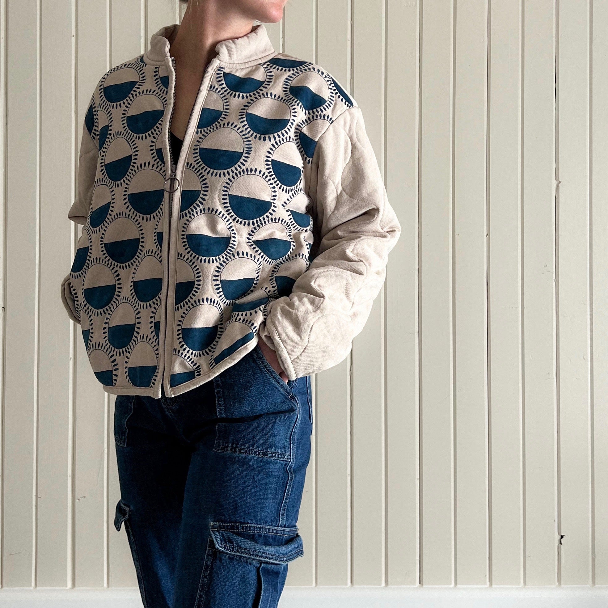 Sunbeam Hand Painted Quilted Bomber Jacket Large