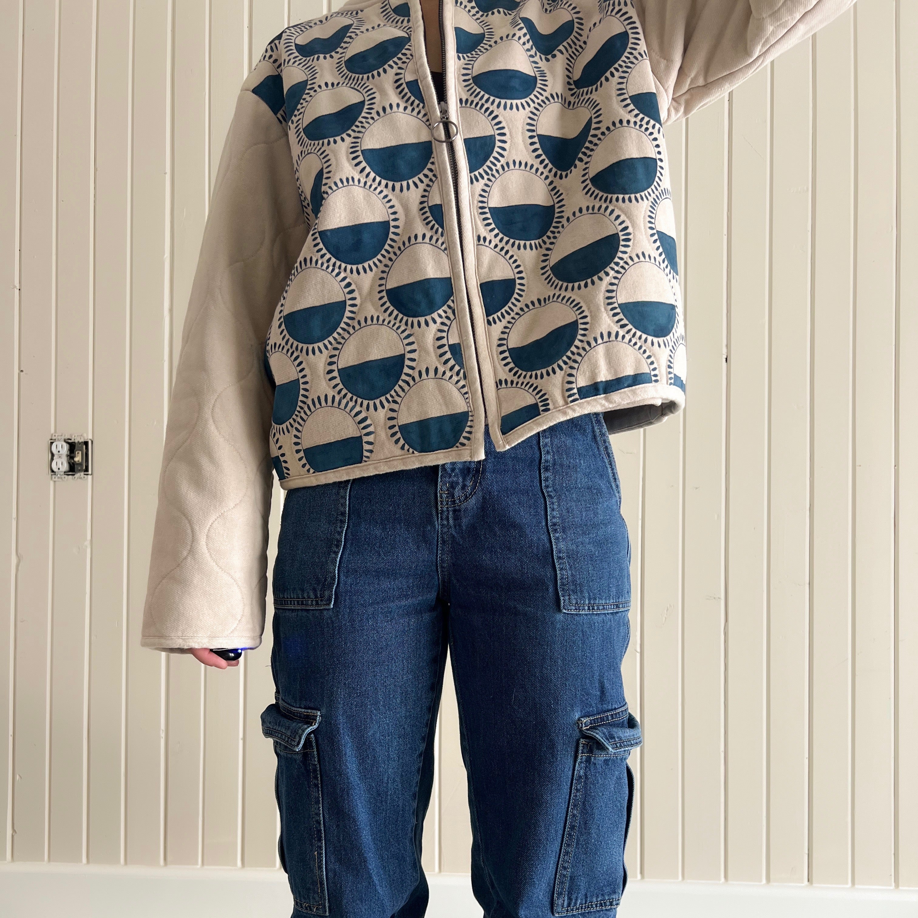 Sunbeam Hand Painted Quilted Bomber Jacket Large