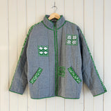 Hand Painted Quilted Gray Bomber Jacket, Oversized Size Small