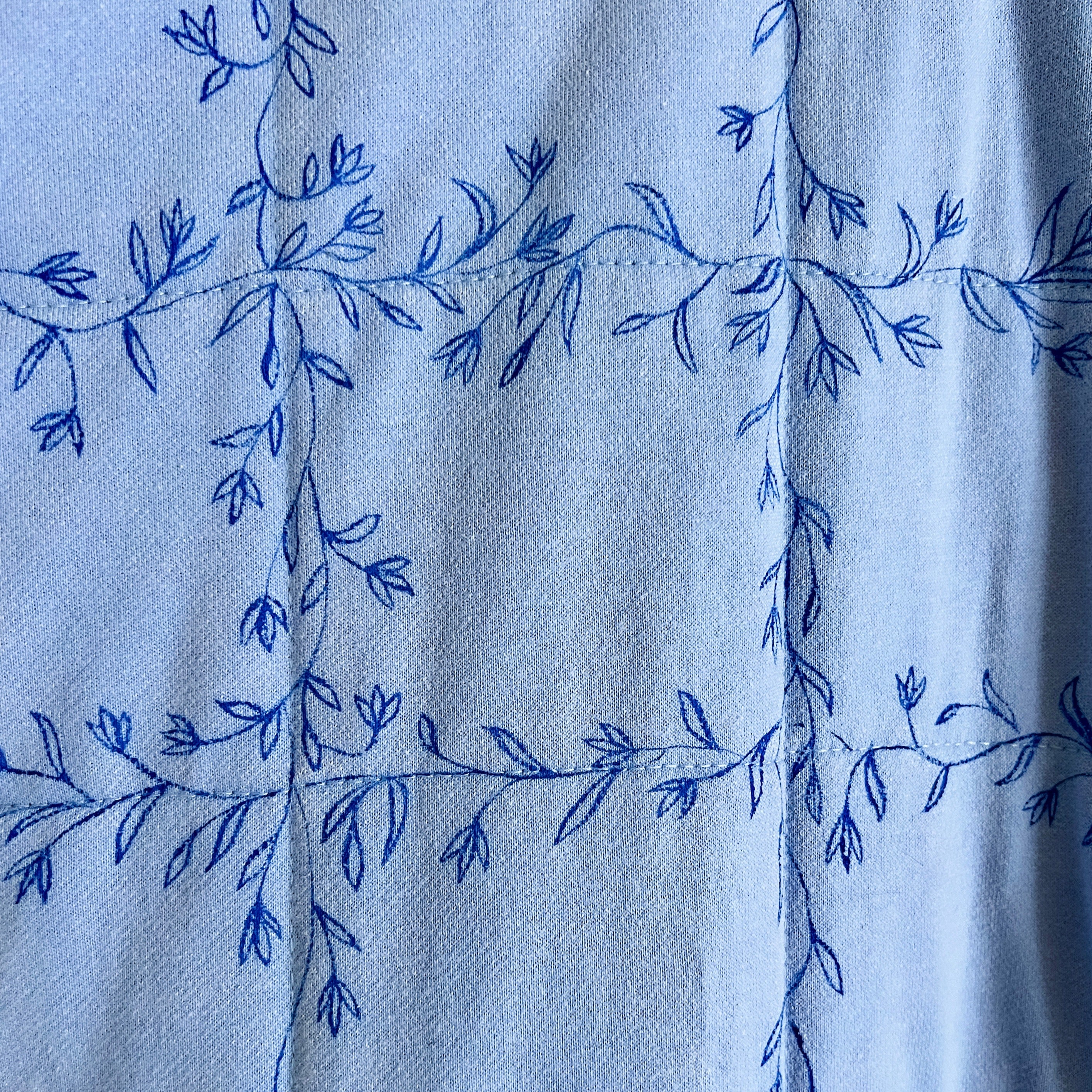 Checkered Bluebell Bomber, Hand Painted Oversized Quilted Jacket