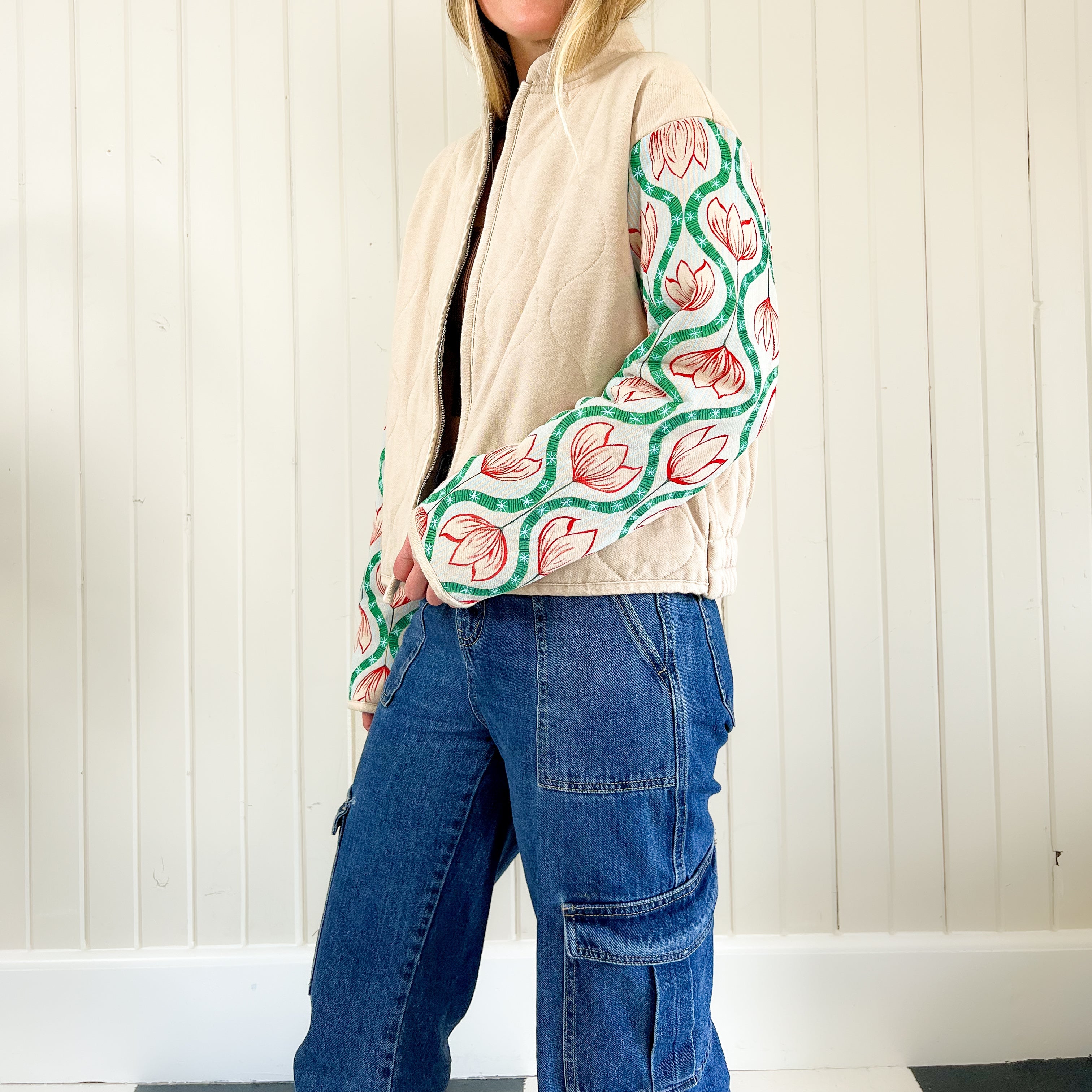 "Spring Sleeves" Hand Painted Quilted Jacket Size Medium