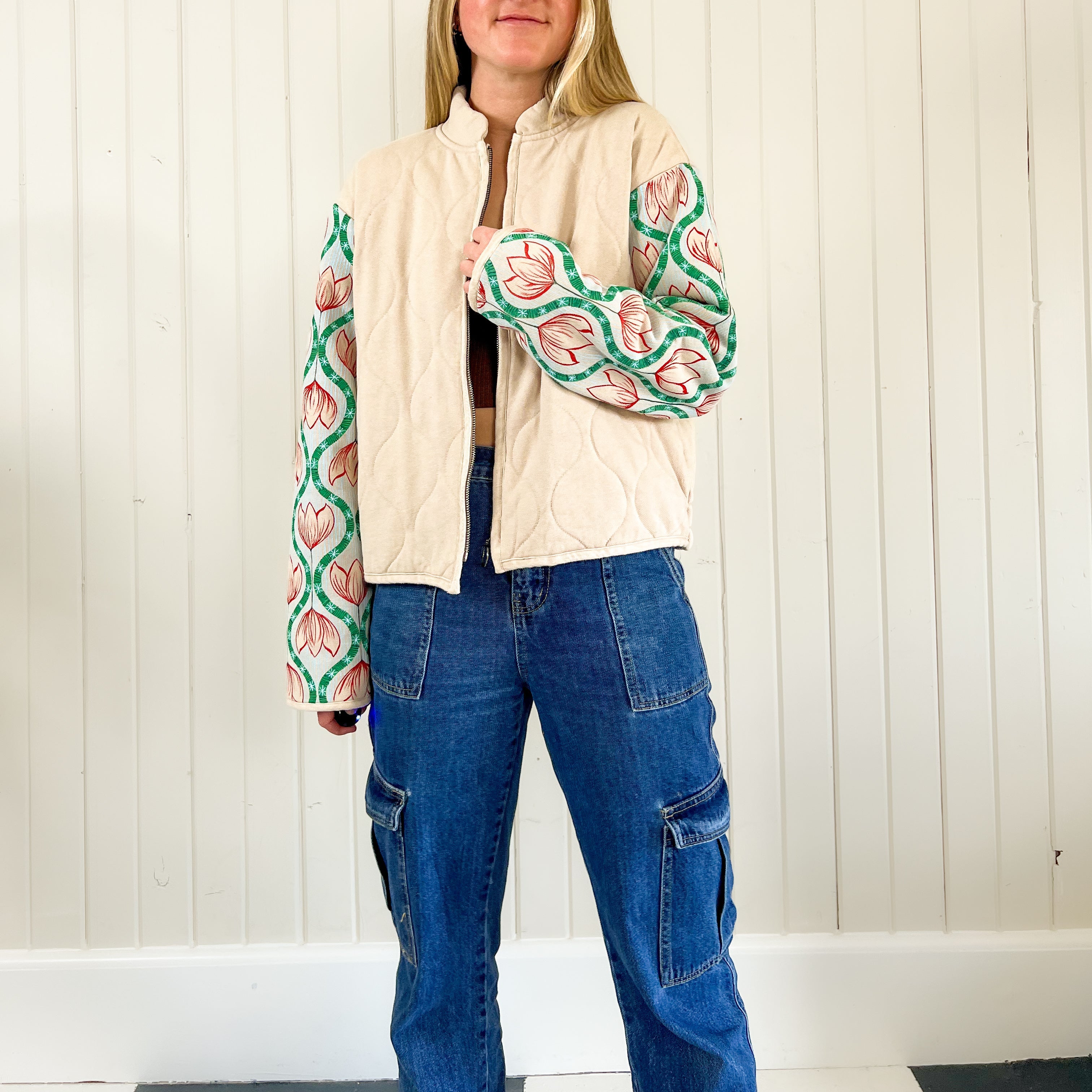 "Spring Sleeves" Hand Painted Quilted Jacket Size Medium