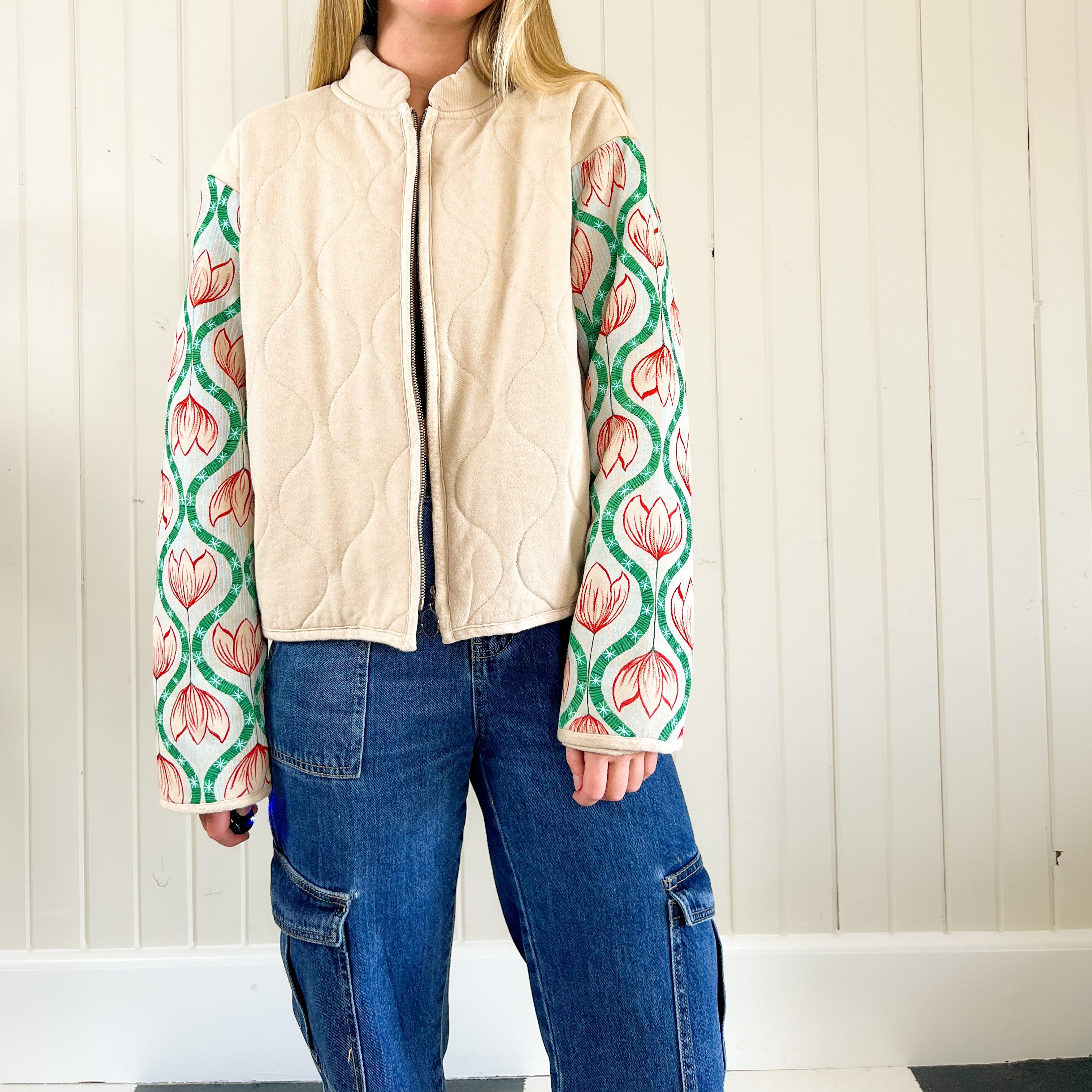 "Spring Sleeves" Hand Painted Quilted Jacket Size Medium