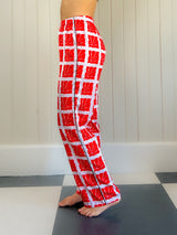 Block Daisy Pajama Pants Red and Lavender